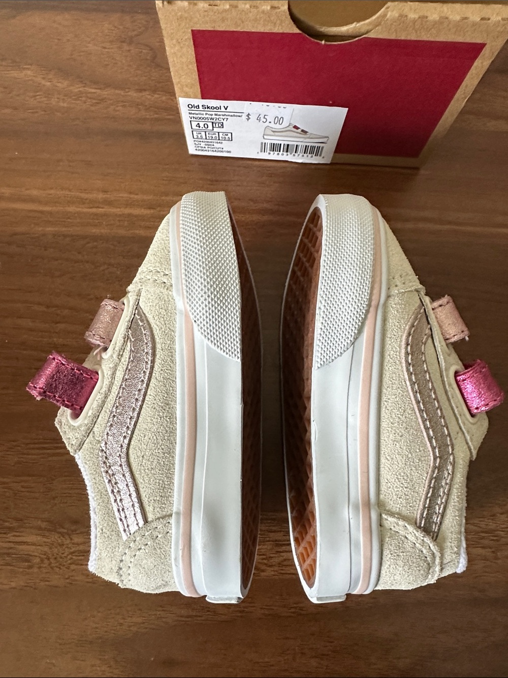 NWT Vans Old Skool Toddler Sneakers Metallic Pop Marshmallow, Size Toddler 4 - Picture 4 of 6